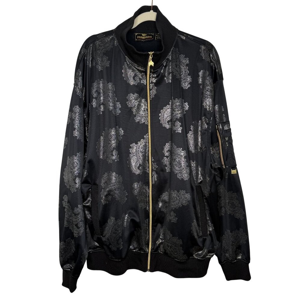 Ablanche Black & Silver Paisley Bomber Jacket, 2XL - Picture 1 of 8